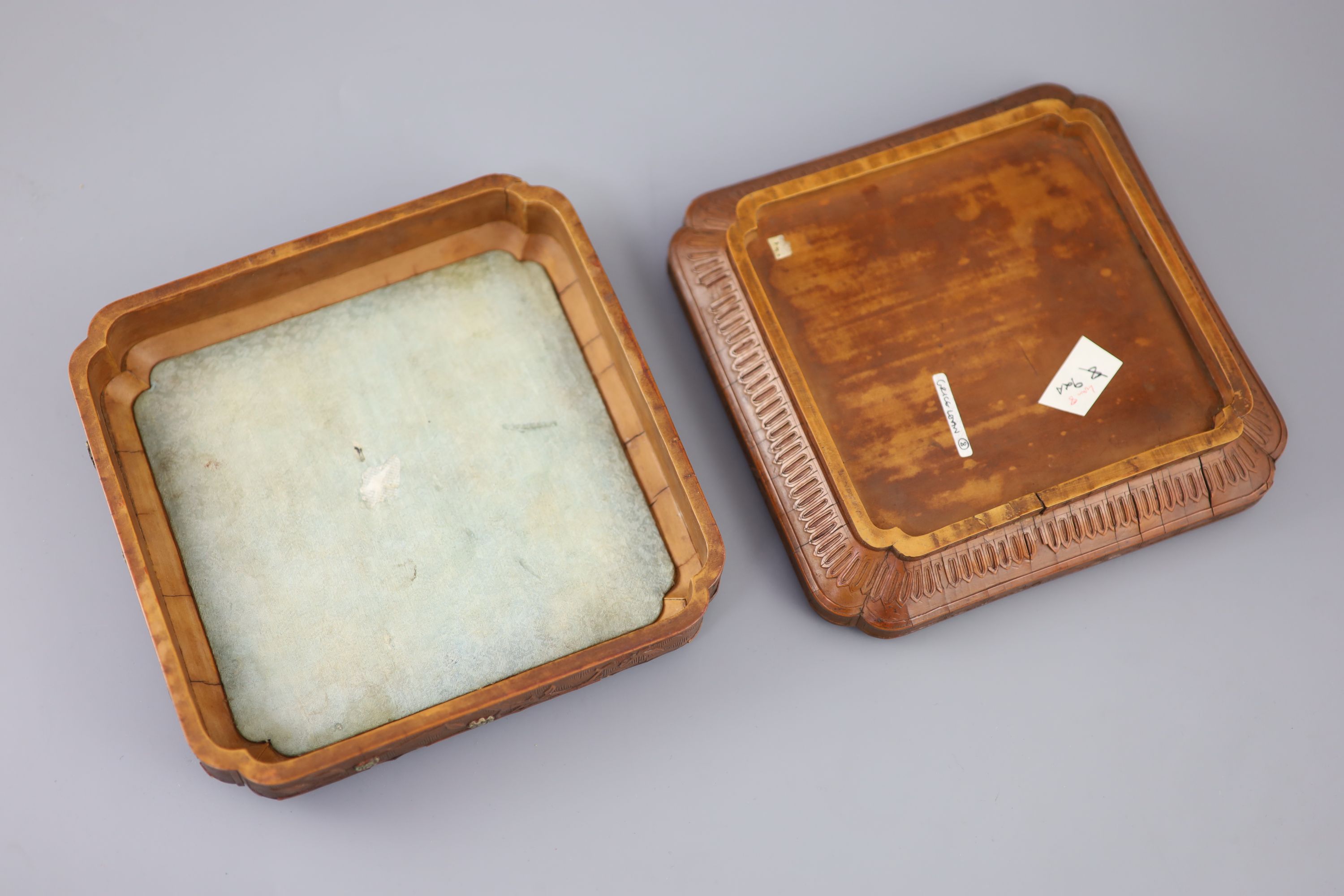 A rare Chinese bamboo-veneer (tiehuang) shaped square box and cover, Qianlong period (1736-95),